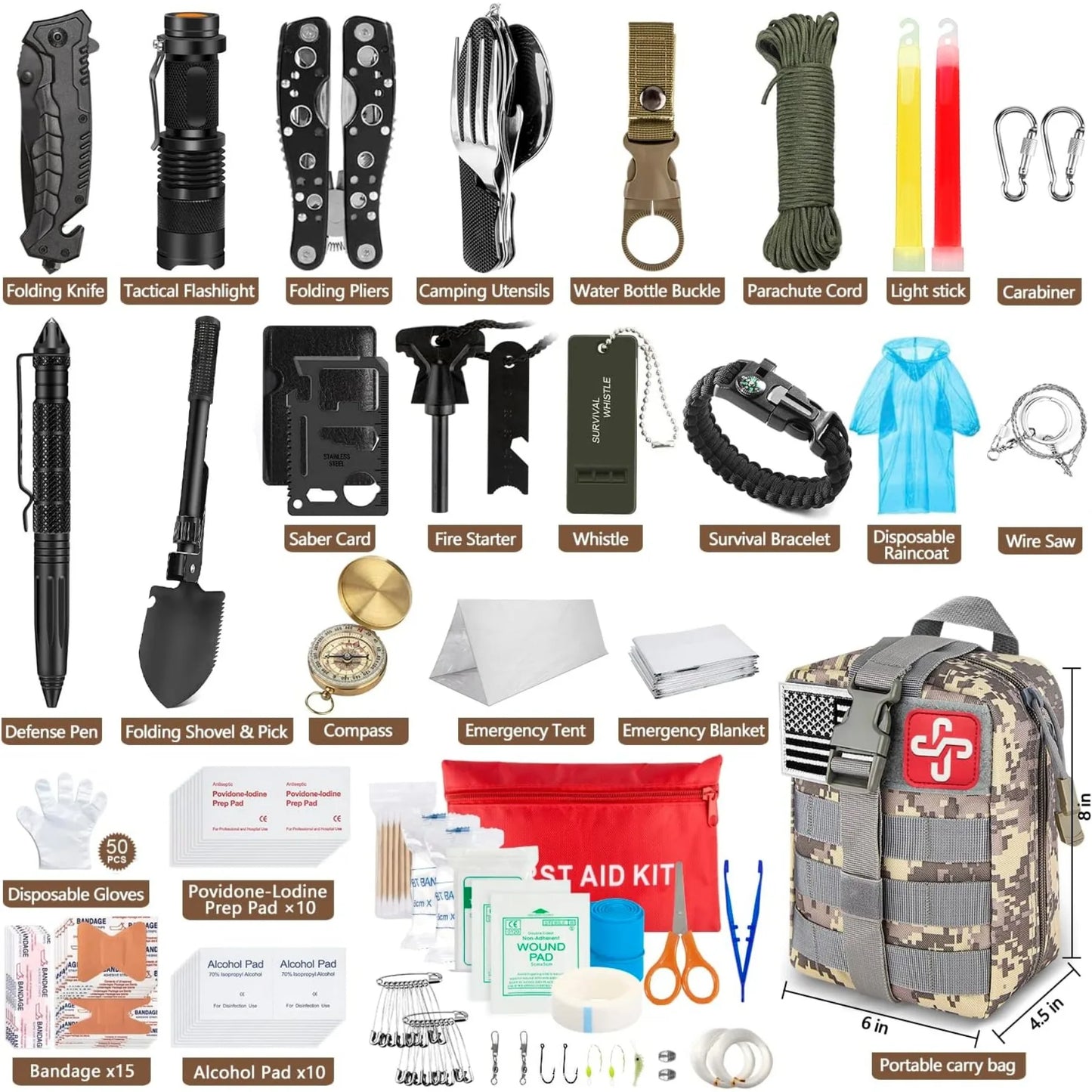 Emergency Survival Kit With Tactical Molle Pouch And Tent