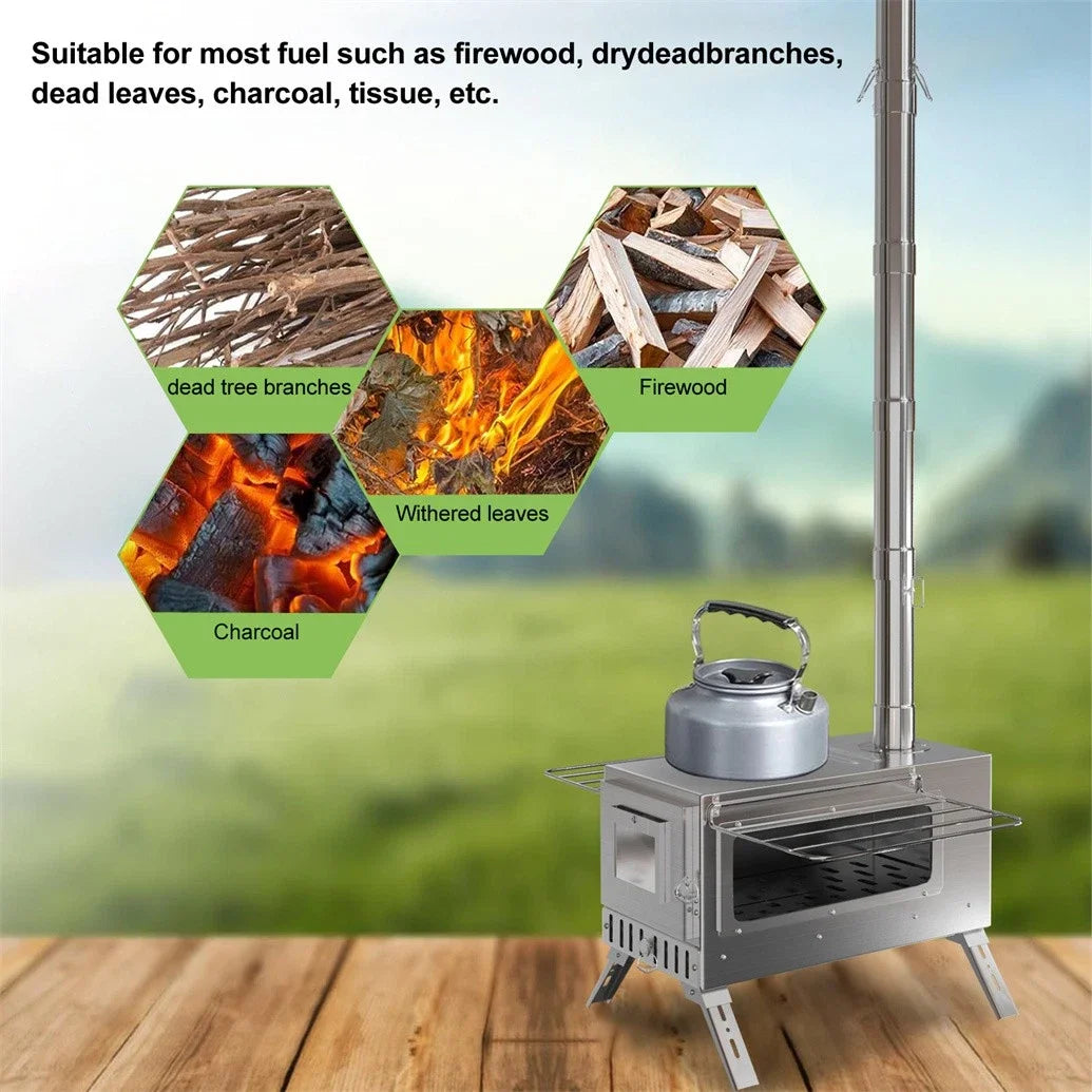 Wood Burning Tent Stove Portable With Stainless Chimney Pipes