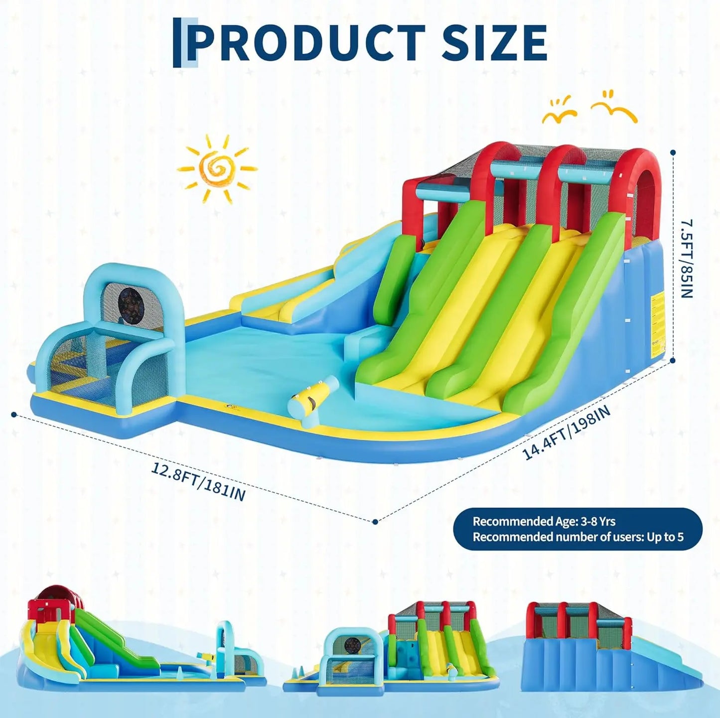 HiMISS Inflatable Bounce House With Oxford Fabric Blower For Kids