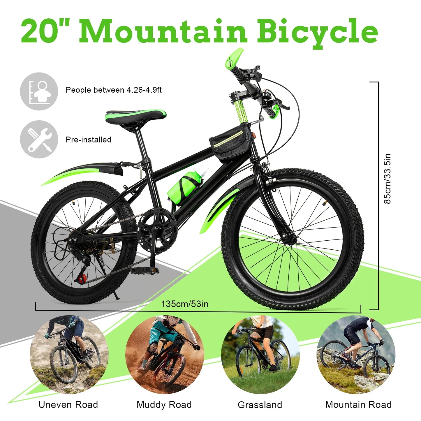 Kids 20 Inch Mountain Bike 7 Speed With Adjustable Seat