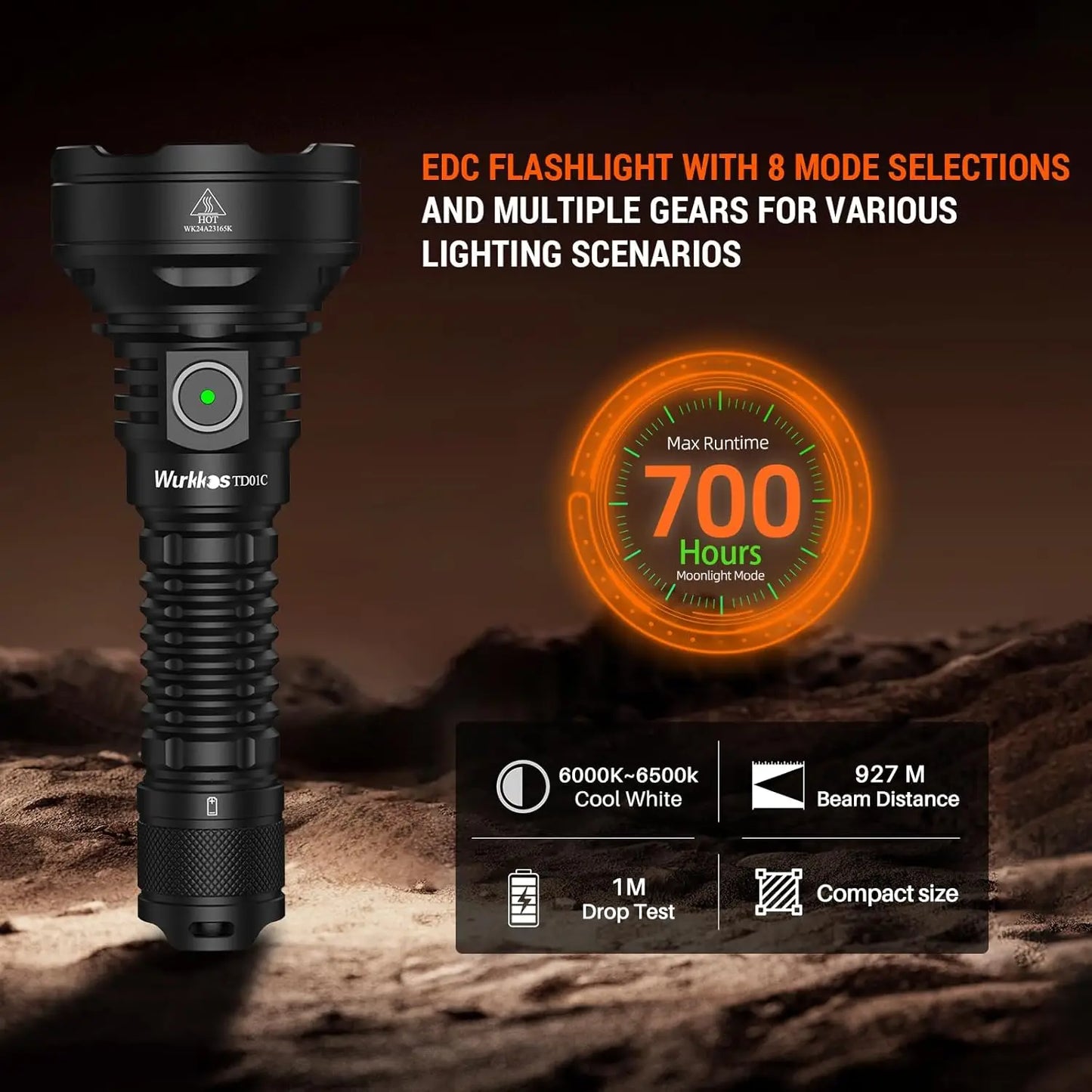 Wurkkos TD01C 1800 Lumen Rechargeable Tactical Flashlight