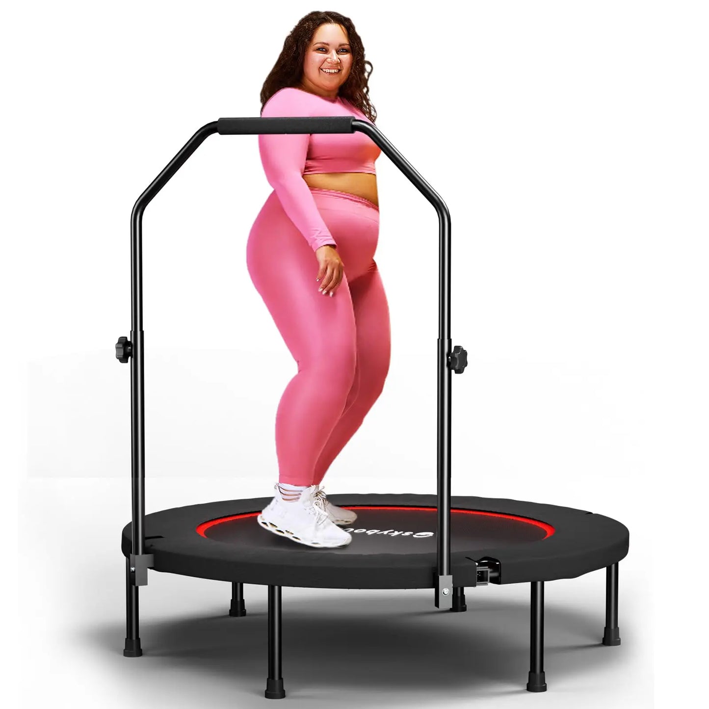 Adult Rebounder Trampoline With Foldable Adjustable U Bar Handle