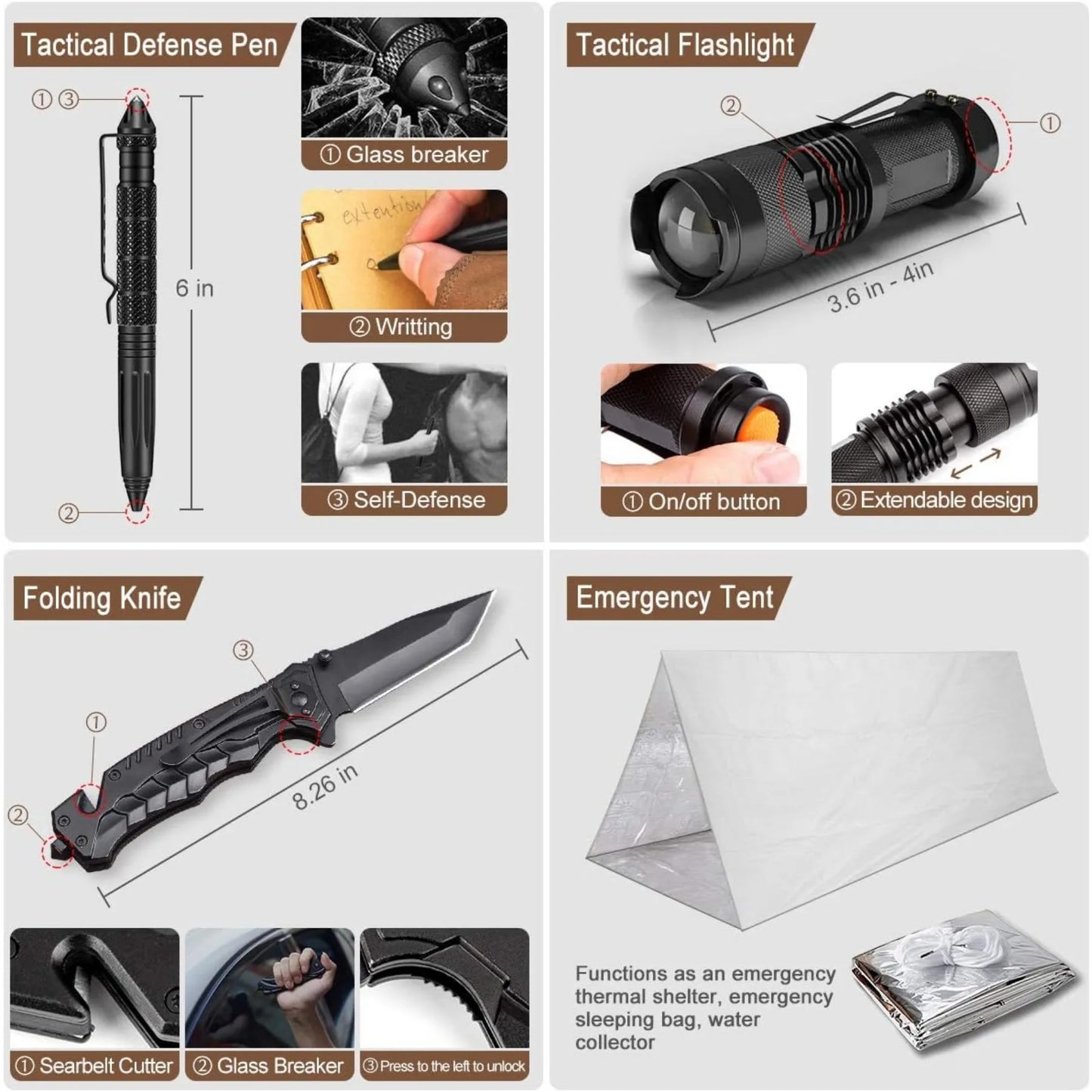 Emergency Survival Kit With Tactical Molle Pouch And Tent