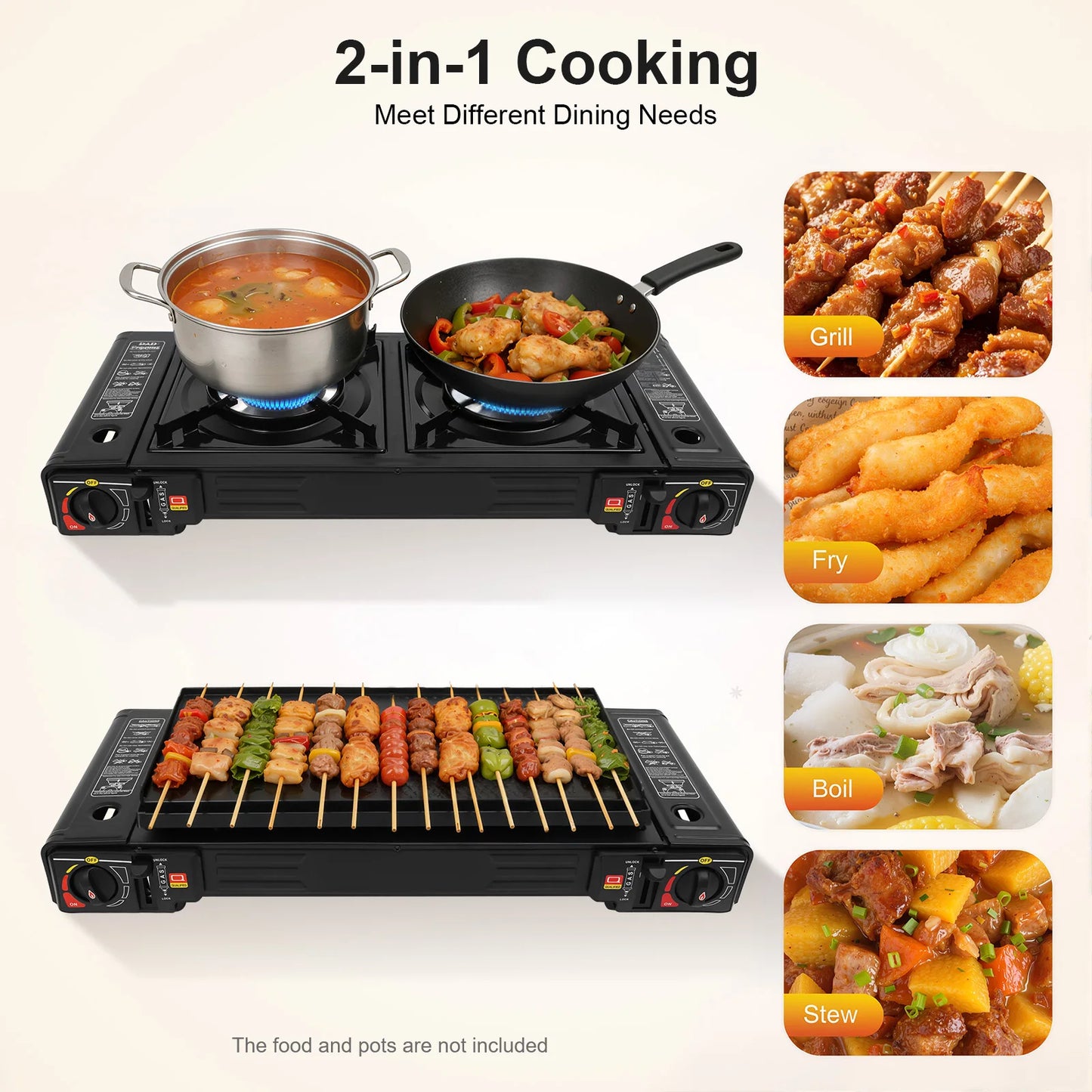 2500W Portable Camping Stove 2 Burner Baking Tray Case
