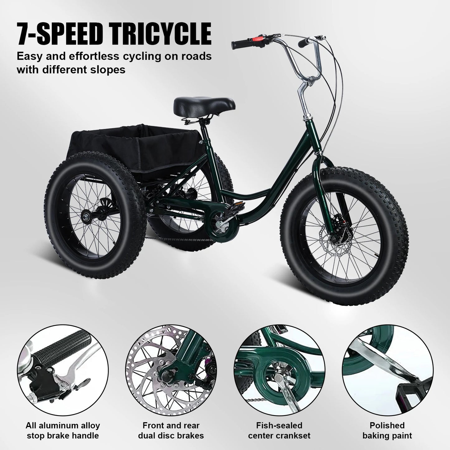 Senior Tricycle With Snow Tires, 7 Speed, Double Disc Brakes