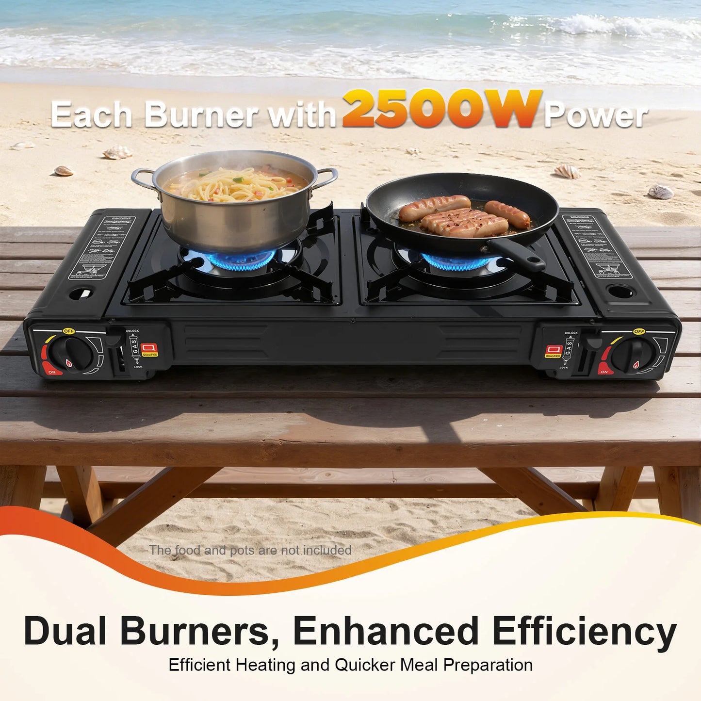 2500W Portable Camping Stove 2 Burner Baking Tray Case