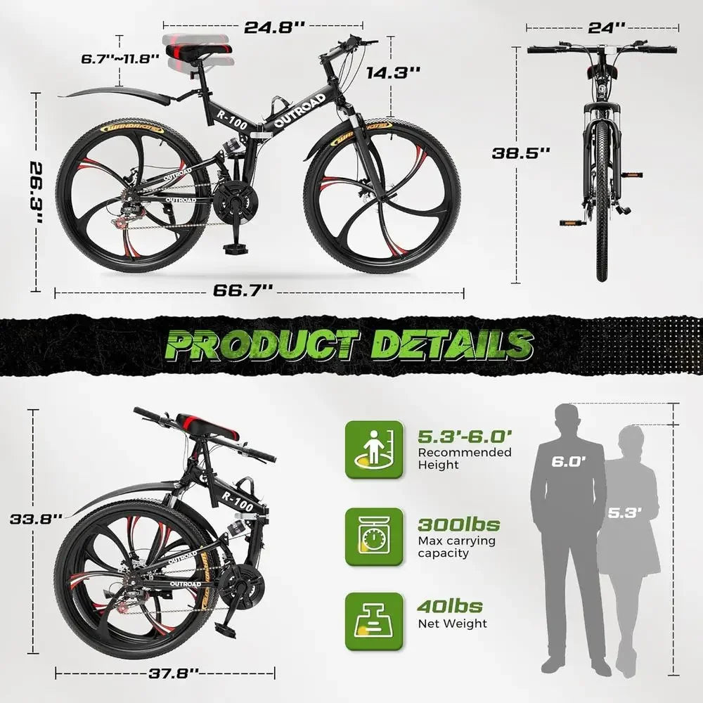 Adult Mountain Bike 21-Speed Full Suspension Dual Disc Brakes Aluminum Frame