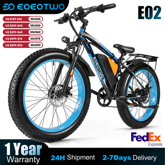 EOEOTWO Electric Bike 1500W Peak Fat Tire 70 Mile Range