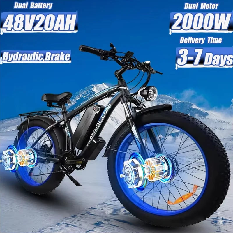 Electric Fat Tire E Bike 2000W Dual Motor Hydraulic Brakes