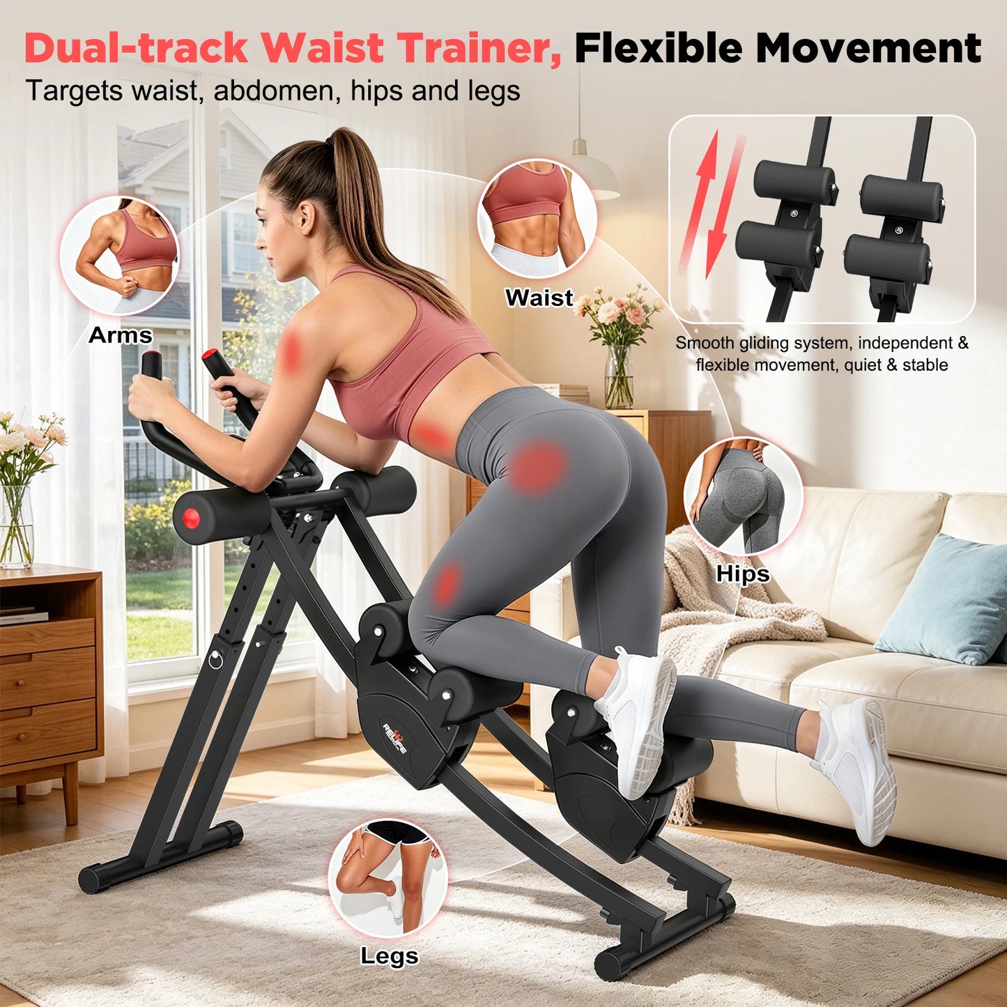 Dual Split-Track Ab Machine Foldable Core Trainer For Home