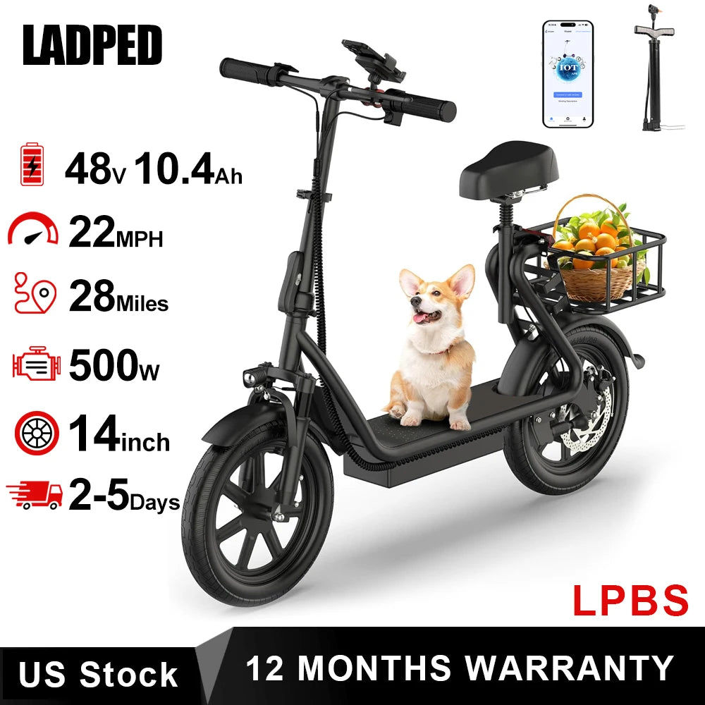 Ladped Folding Electric Bike With 10.4Ah Battery And 21-28 Mile Range