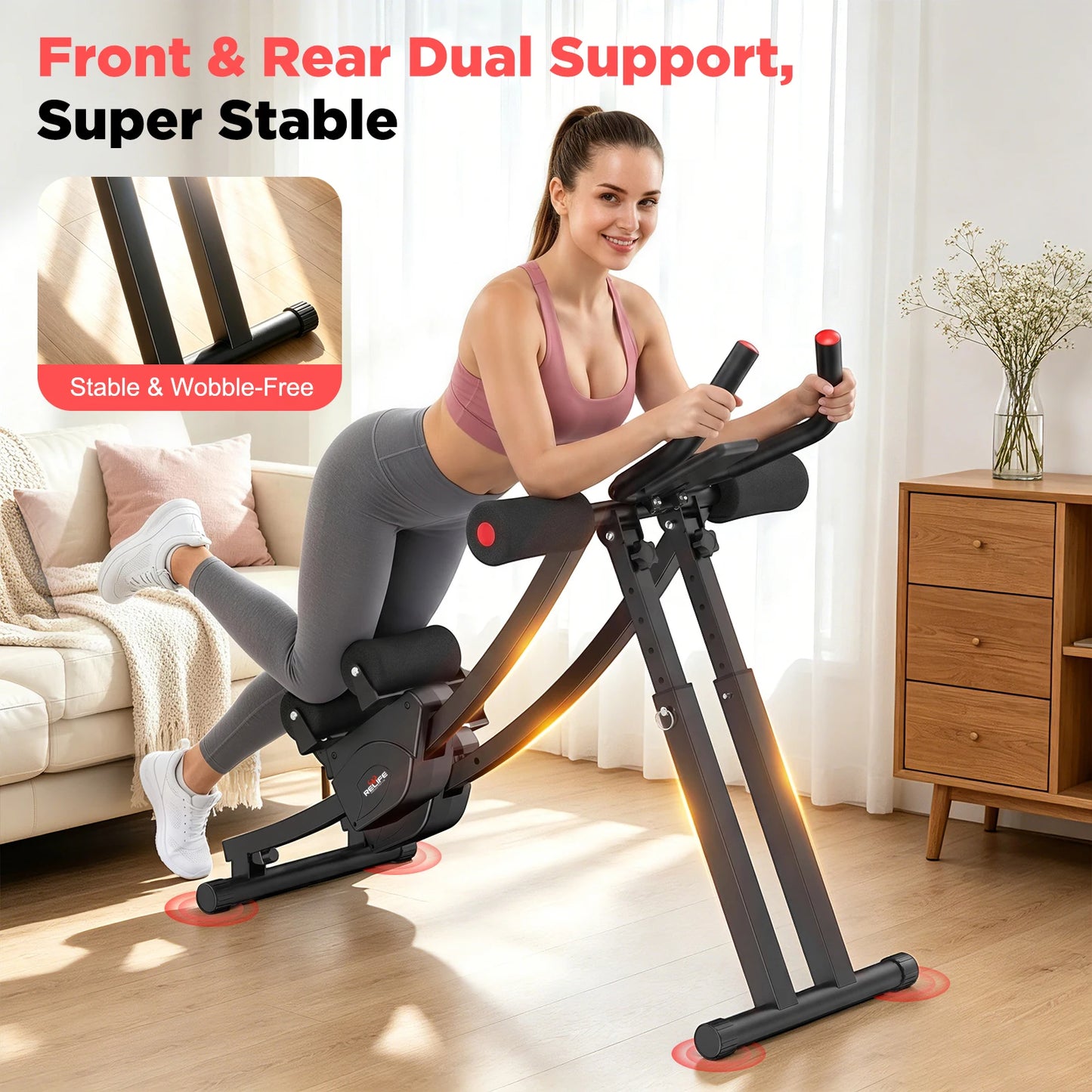 Dual Split-Track Ab Machine Foldable Core Trainer For Home