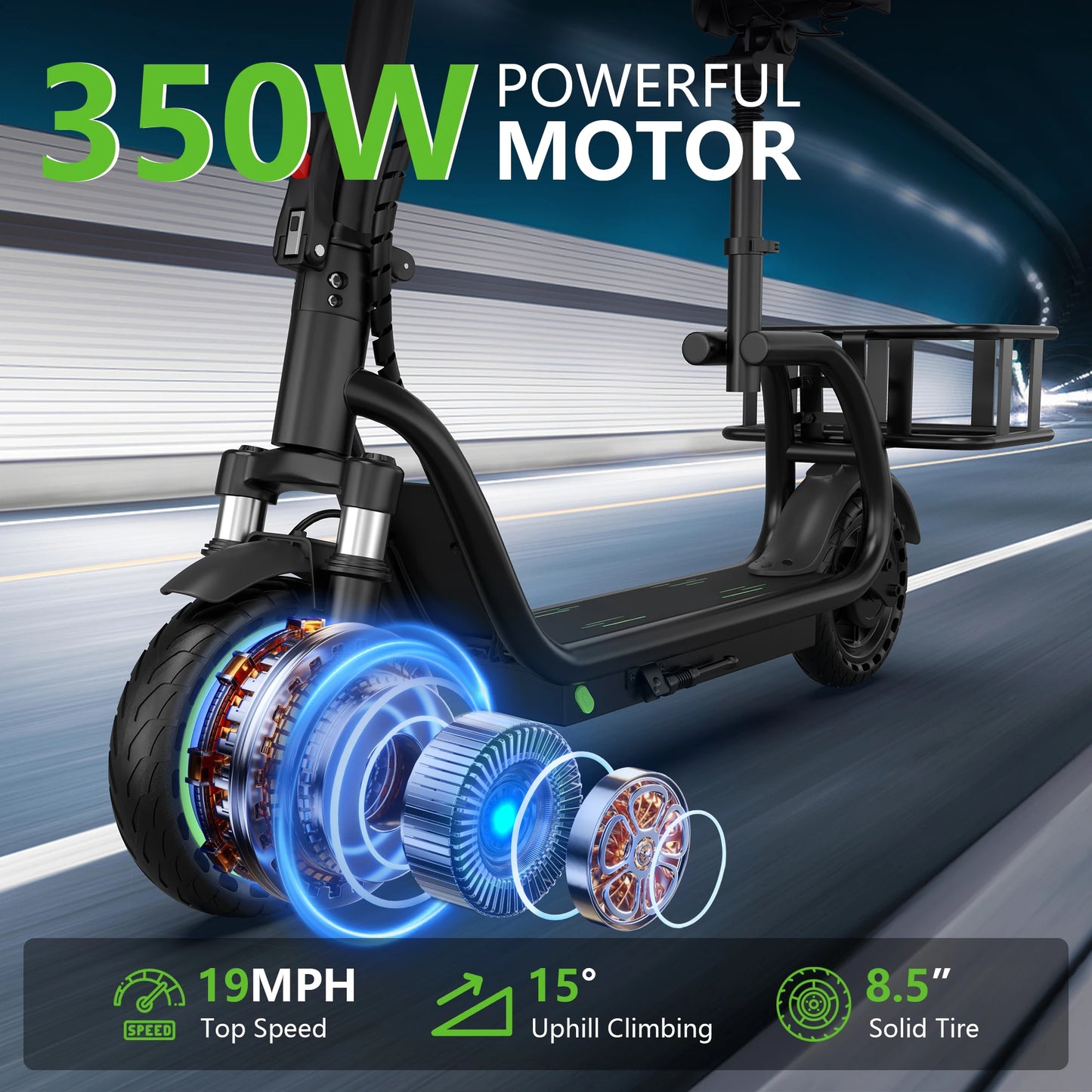 AOVOPRO Maxshot 350W Electric Scooter With Seat And Basket