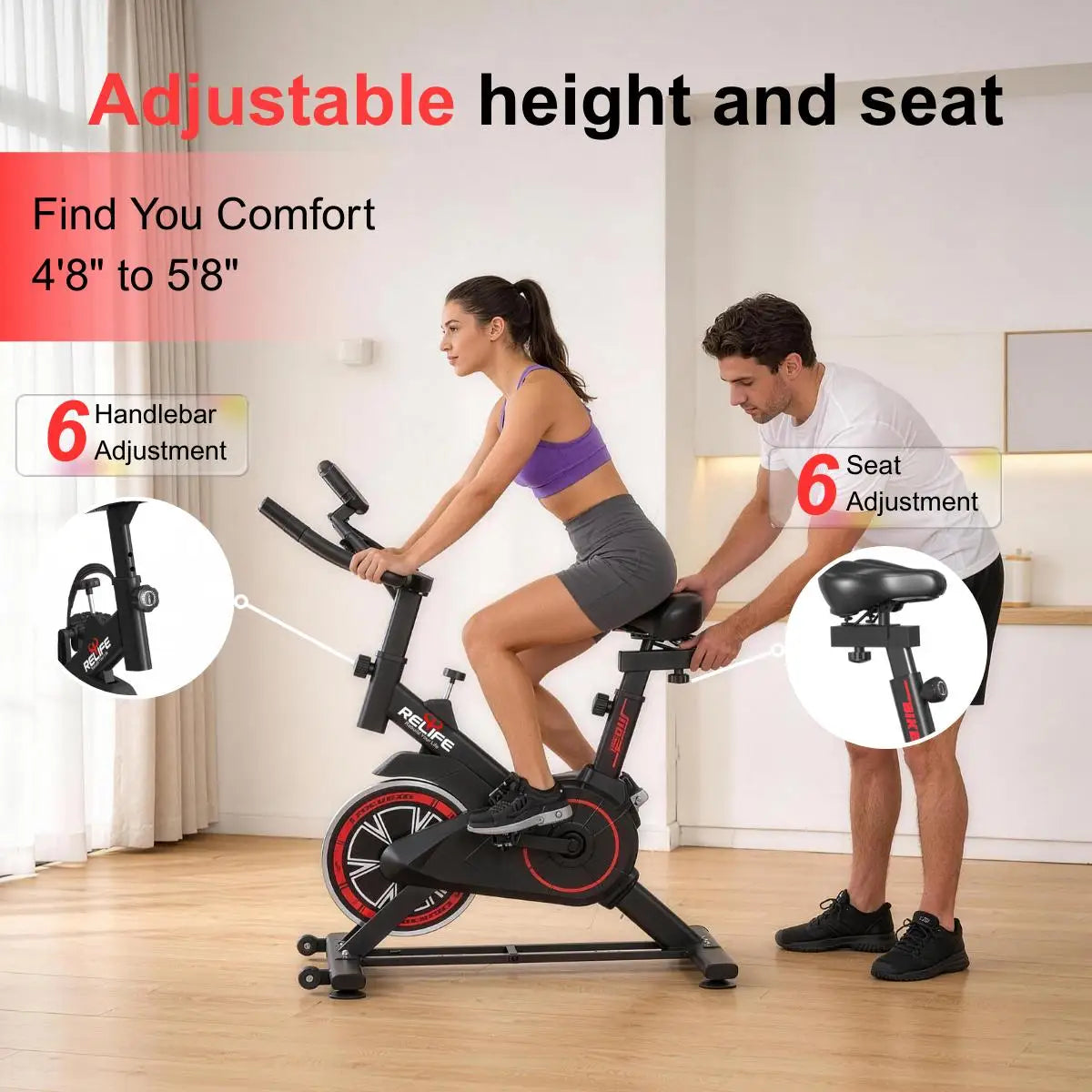 Relife Stationary Exercise Bike for Home With Silent Belt Drive