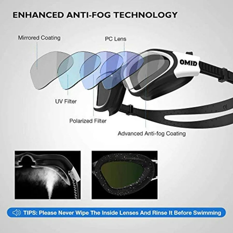 Triathlon Swimming Goggles With Polarized Antifog UV Protection For Adults