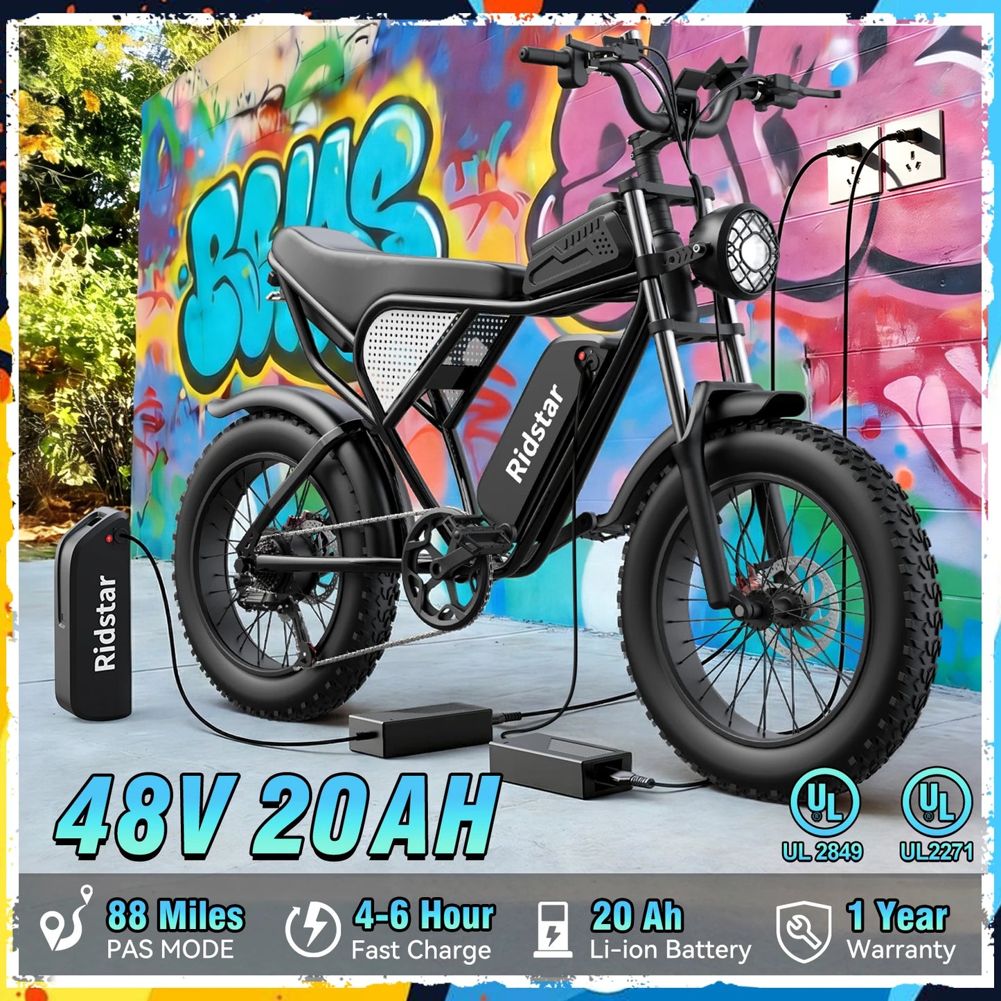 Ridstar 2000W 48V 20Ah Electric Mountain Fat Ebike All Terrain