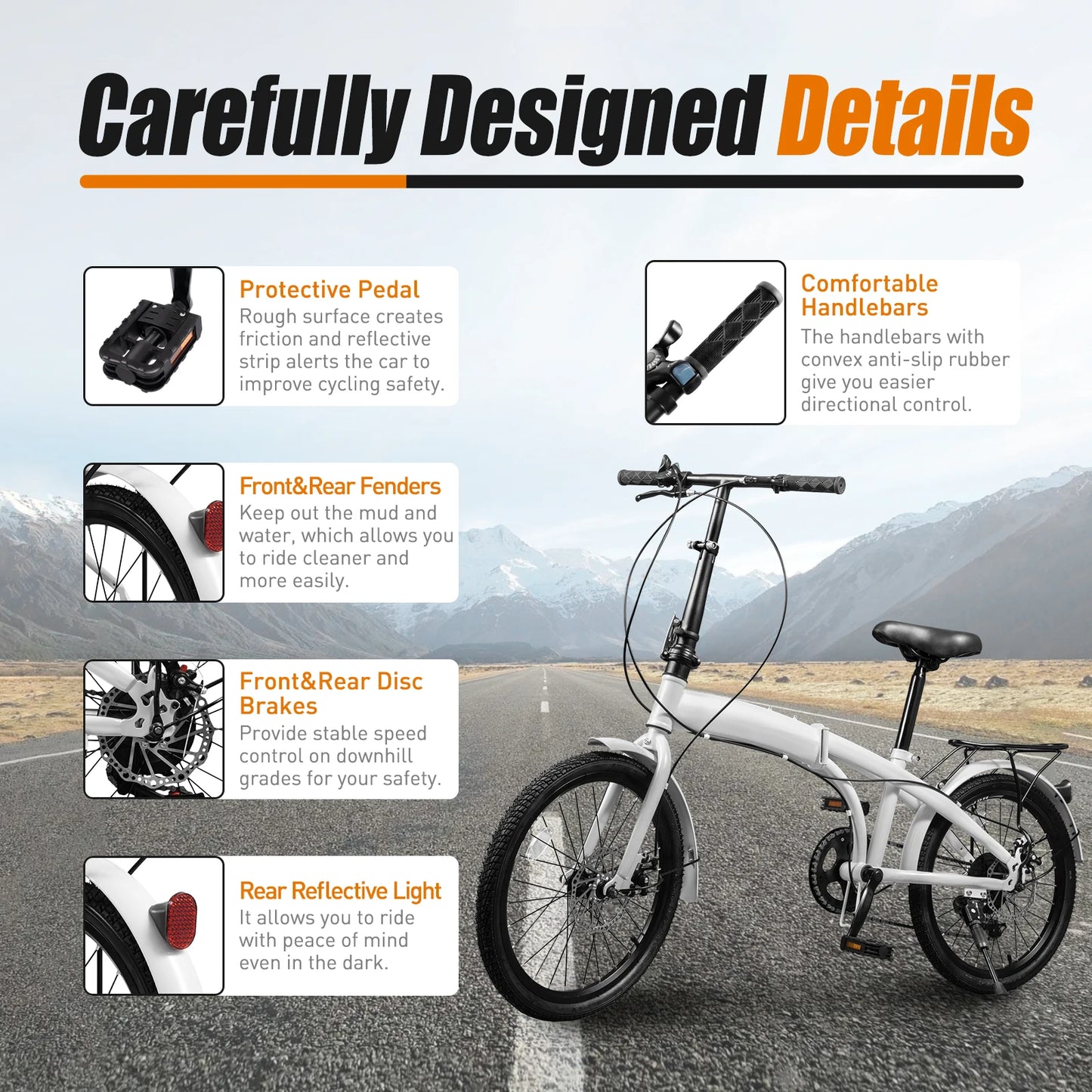 Folding Bike Carbon Steel 7 Speed City Commuter With Adjustable Seat