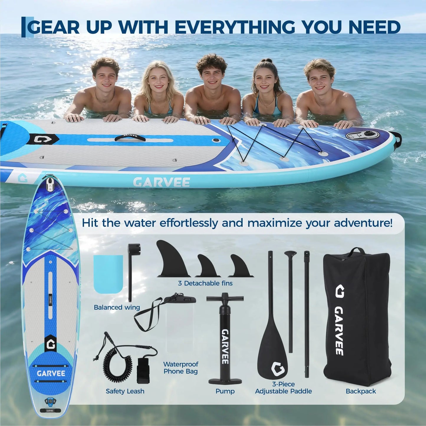 PVC Inflatable Stand Up Paddle Board Extra Wide Adjustable Paddle