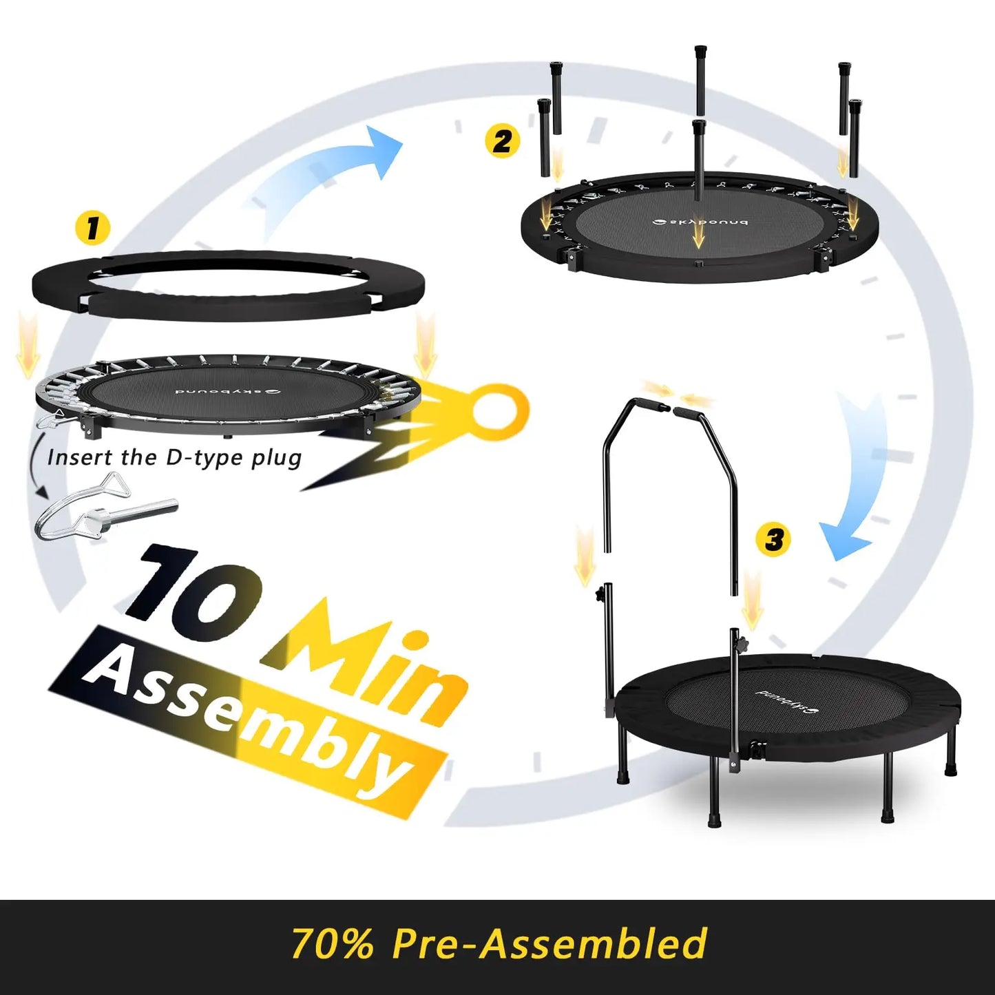 Adult Rebounder Trampoline With Foldable Adjustable U Bar Handle
