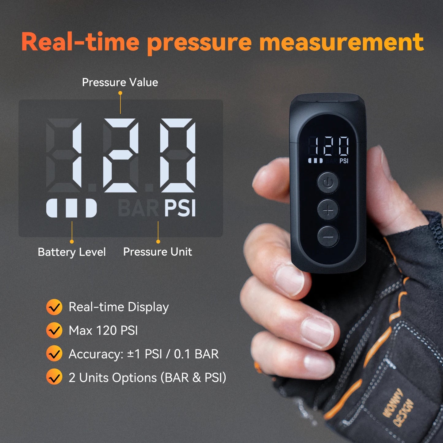 Anoutway AT1 Pro Mini Electric Bike Tire Pump With Screen