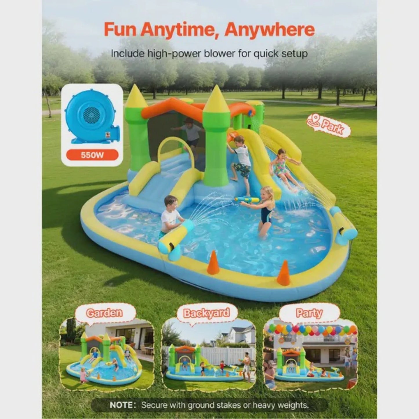 Inflatable Bounce House Water Slide Castle With Basketball Hoop