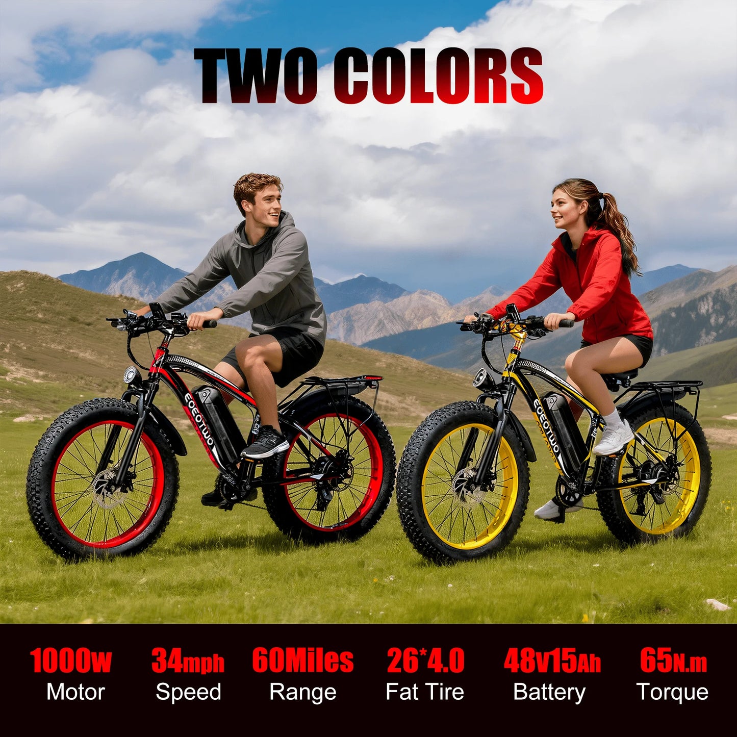 EOEOTWO 1500W Fat Tire Electric Bike 34MPH Ebike Pro