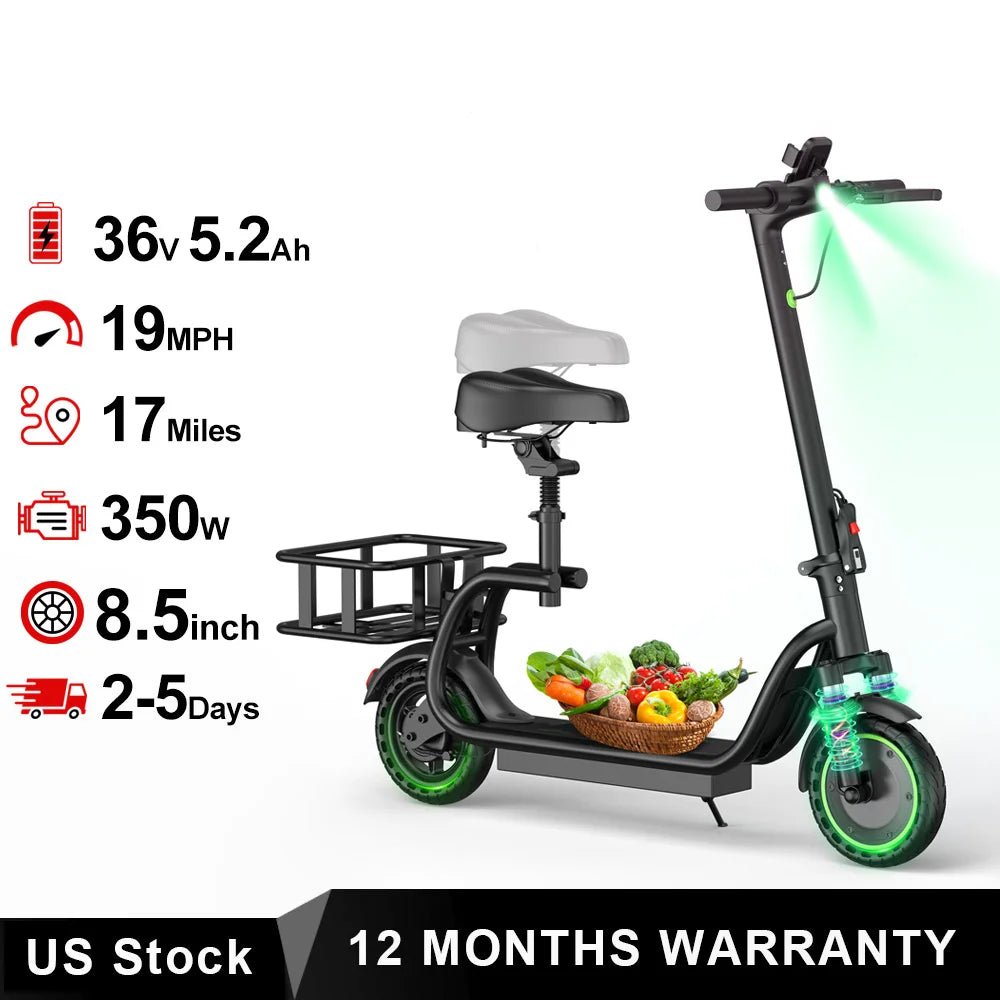 AOVOPRO Maxshot 350W Electric Scooter With Seat And Basket