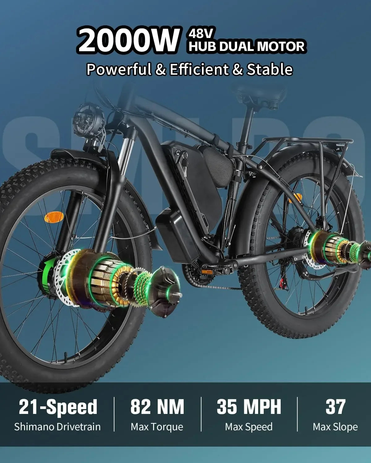 Electric Bicycle B1 2000W Dual Motor 48V 22.4Ah E Bike