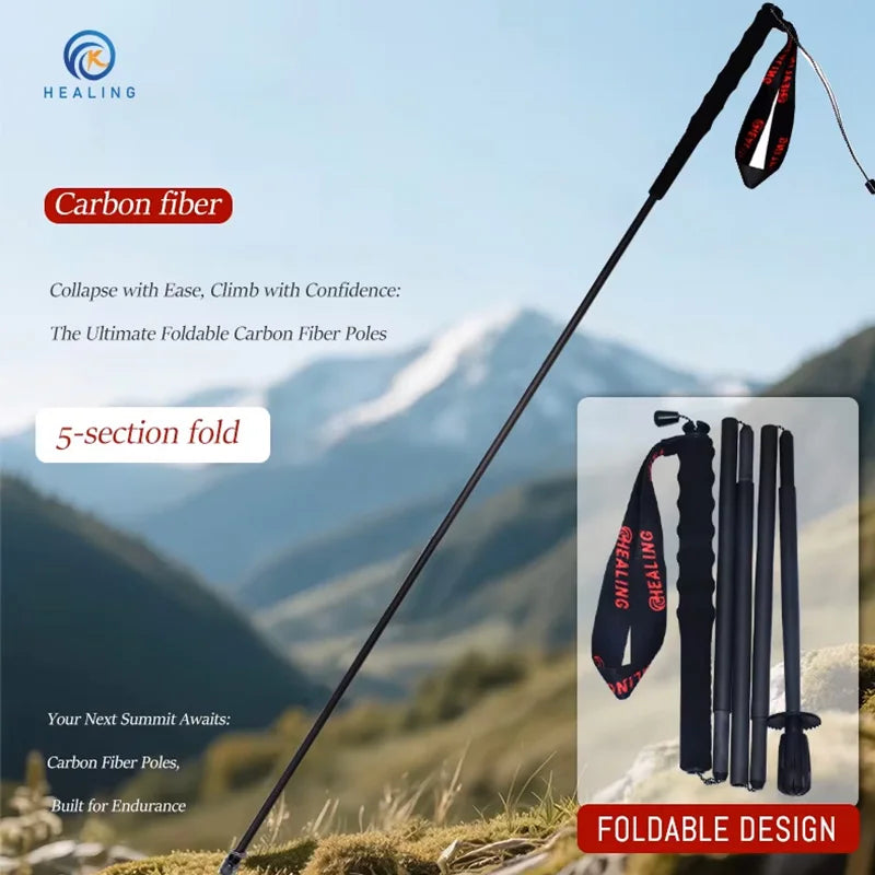 OKHEALING CN Folding Carbon Fiber Trekking Poles With Foam Handle