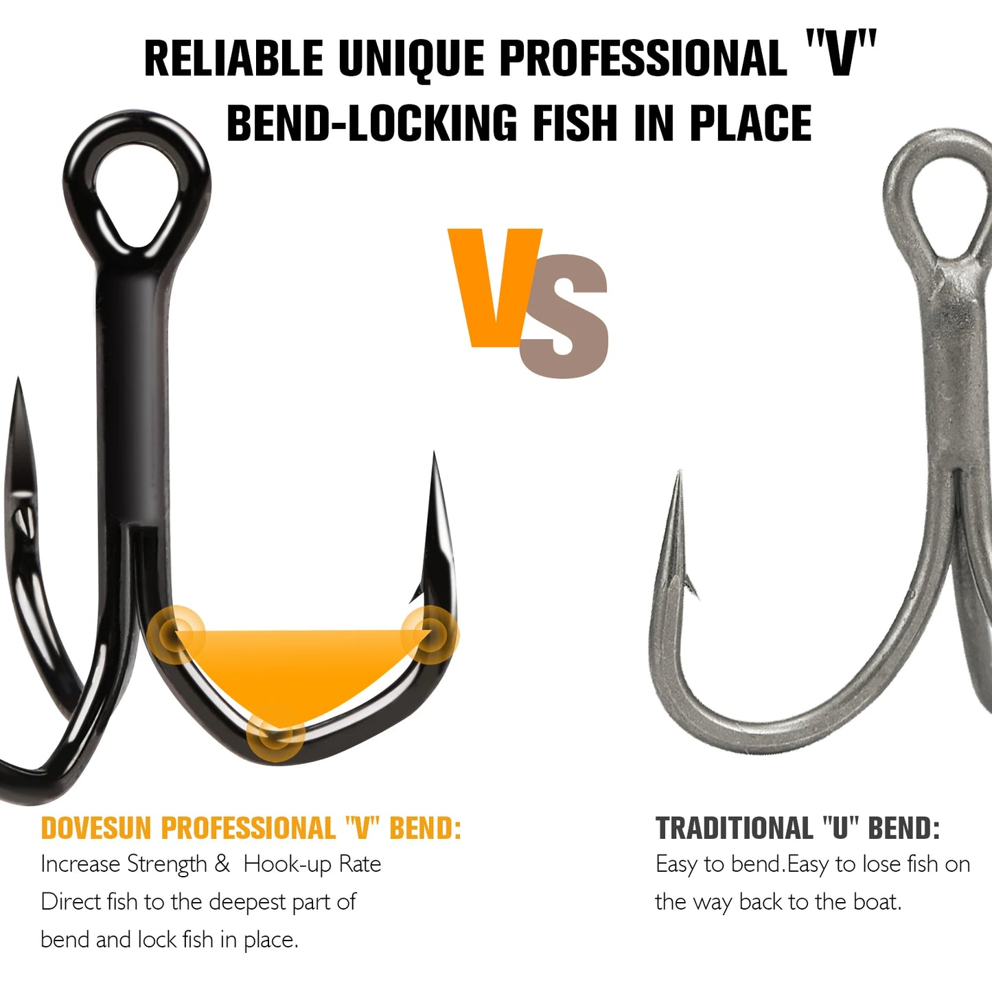 Treble Hooks 3X Strong V Bend Locking For Saltwater Freshwater