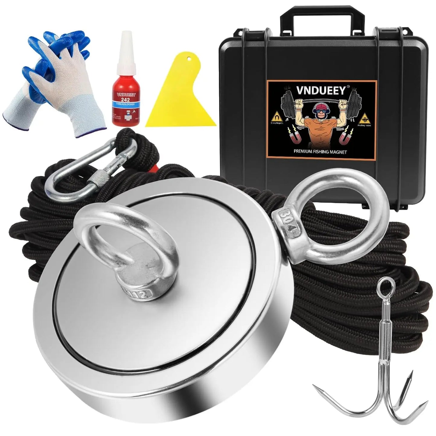 Heavy Duty Magnet Fishing Kit 2625 Lb Pulling Power Grappling Hook Rope