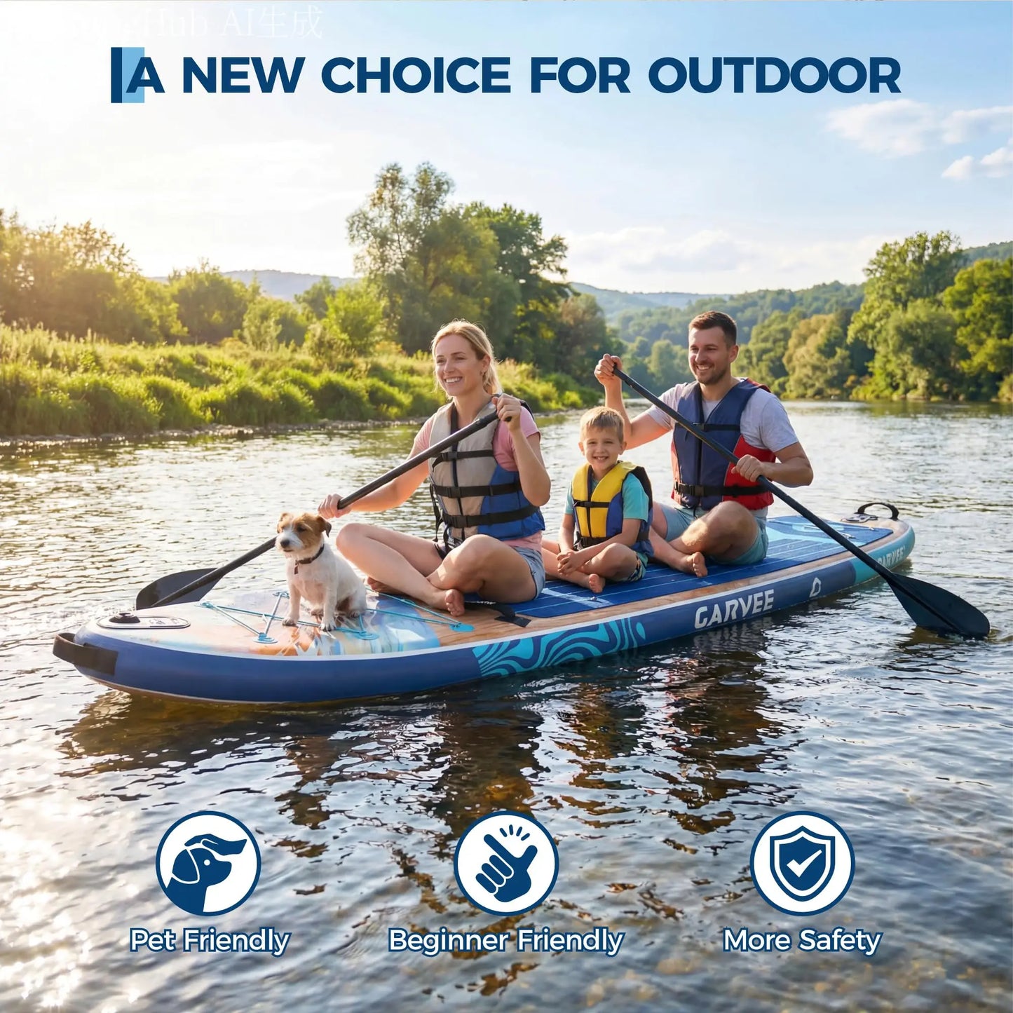 PVC Inflatable Stand Up Paddle Board Extra Wide Adjustable Paddle