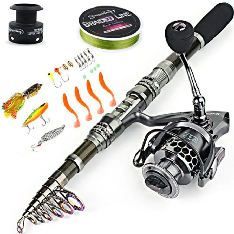 Telescopic Fishing Rod And Reel Combo With Carrier Bag Saltwater Freshwater