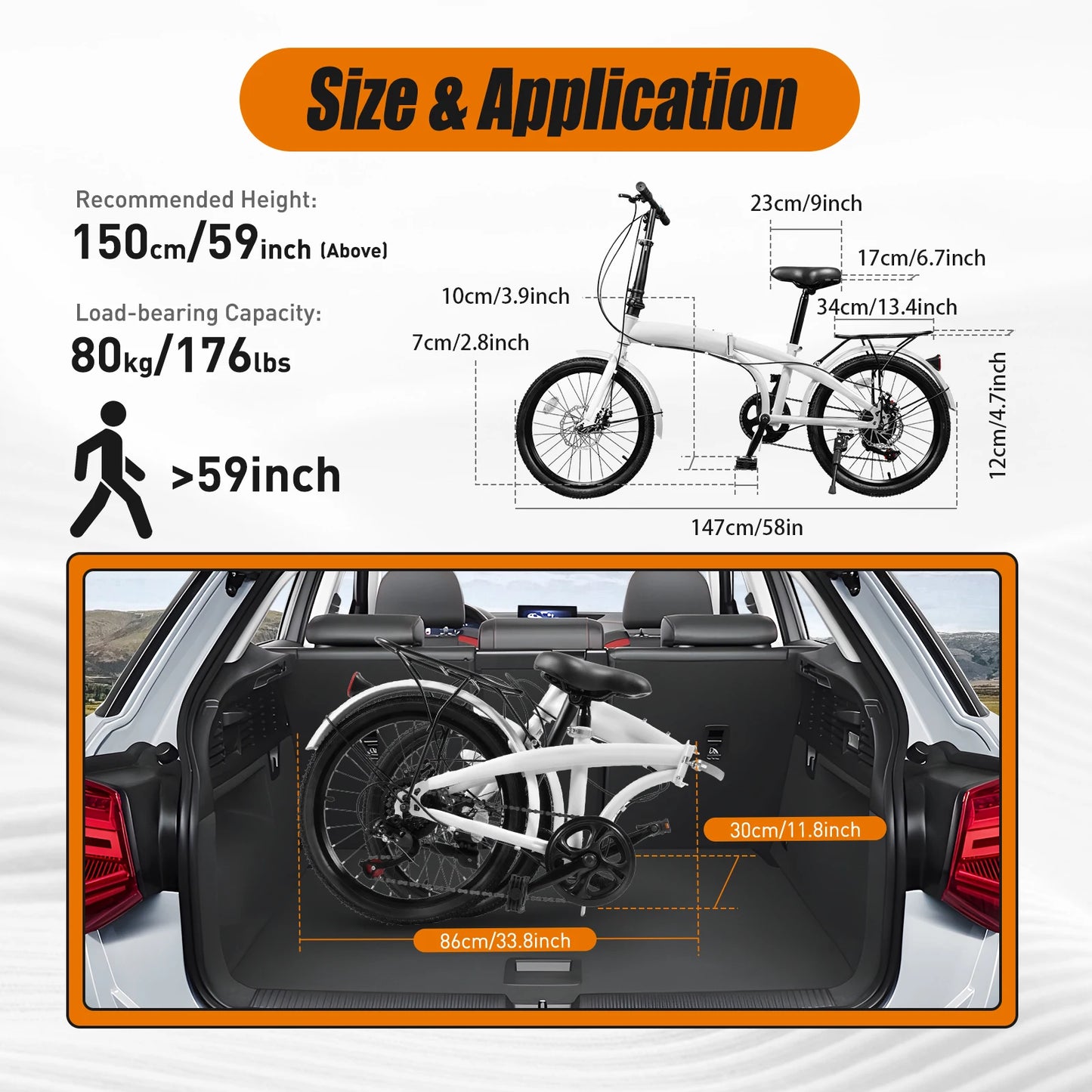 Folding Bike Carbon Steel 7 Speed City Commuter With Adjustable Seat