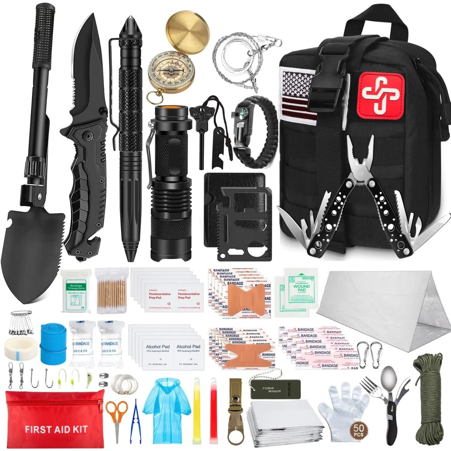 Emergency Survival Kit With Tactical Molle Pouch And Tent