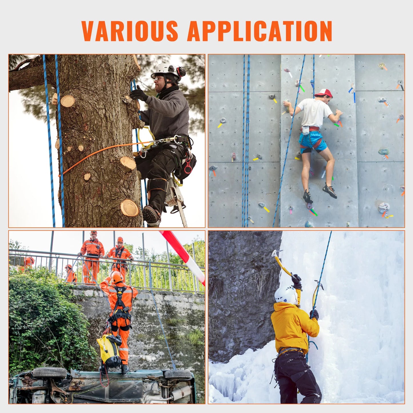 VEVOR Static Climbing Rope for Outdoor Rock Climbing