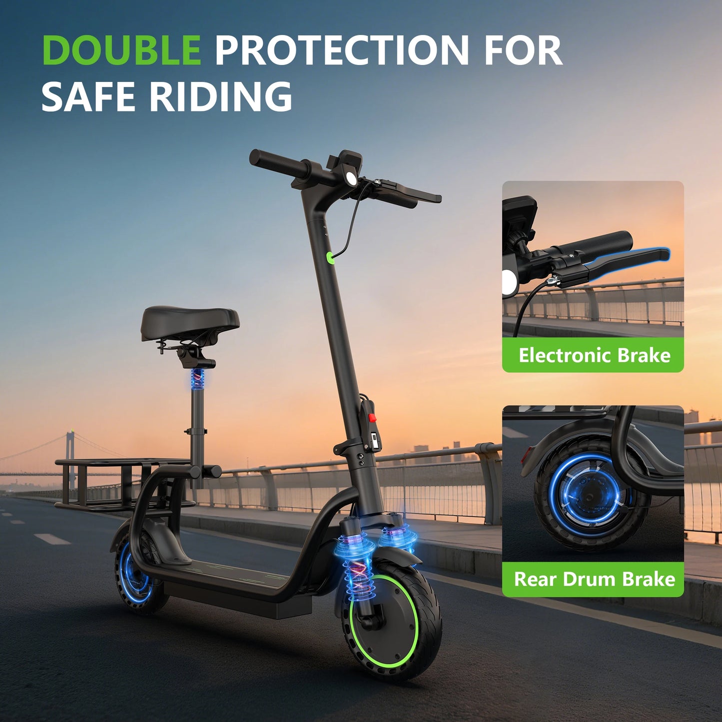AOVOPRO Maxshot 350W Electric Scooter With Seat And Basket