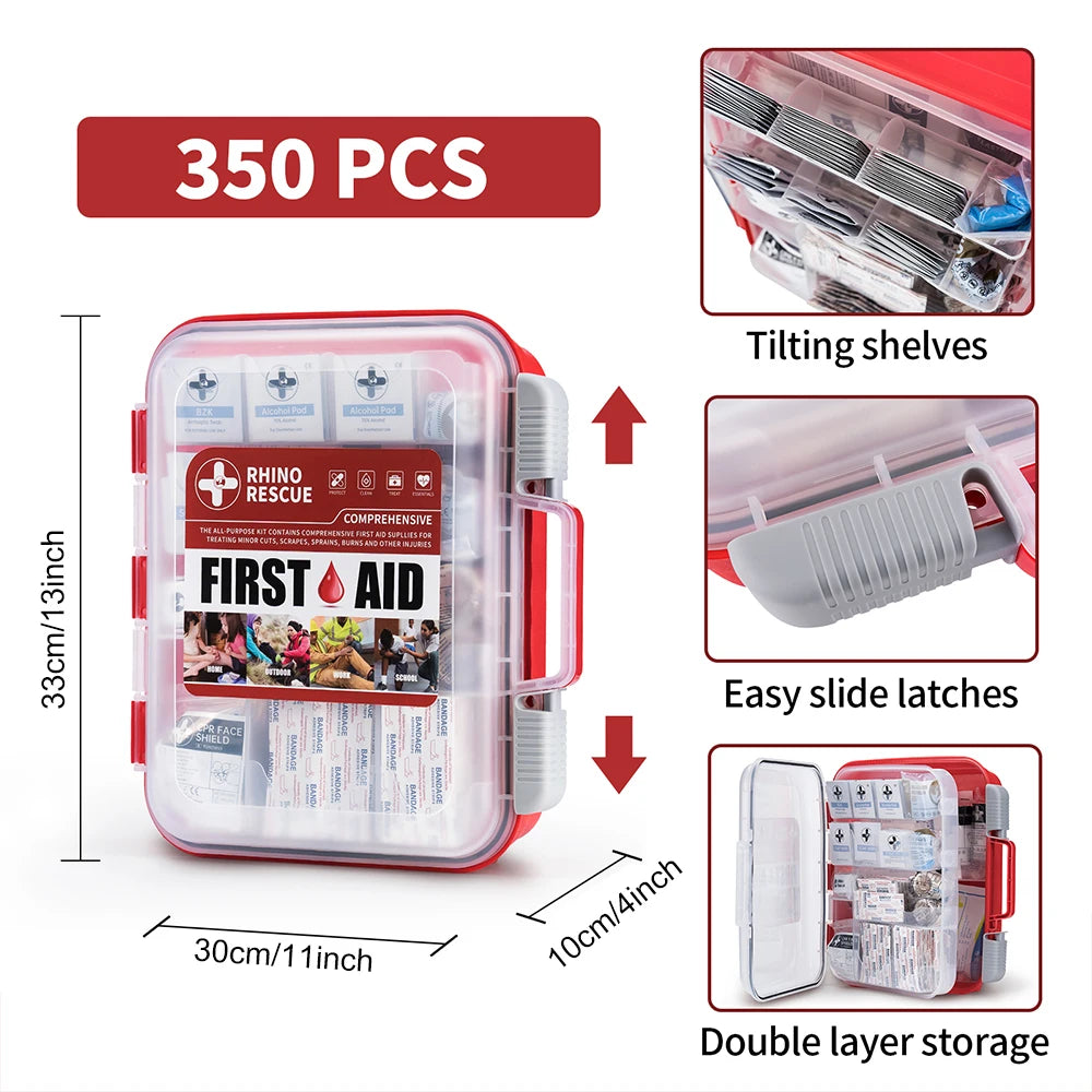 Rhino Rescue 350 Piece First Aid Kit For Home Office