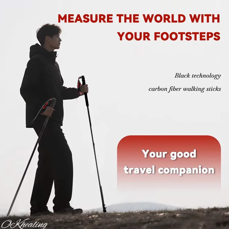 OKHEALING CN Folding Carbon Fiber Trekking Poles With Foam Handle