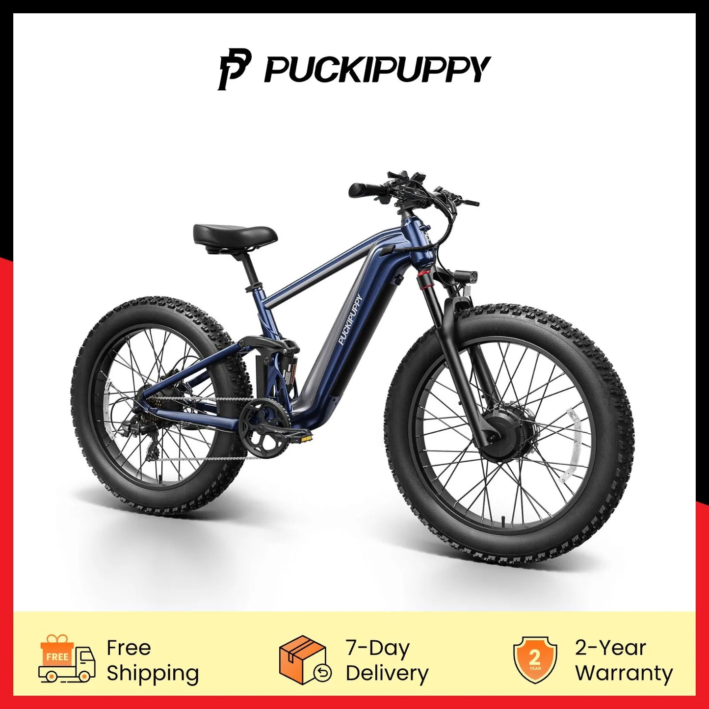 PUCKIPUPPY Dual Motor Electric Bike 1600W Fat Tire Full Suspension