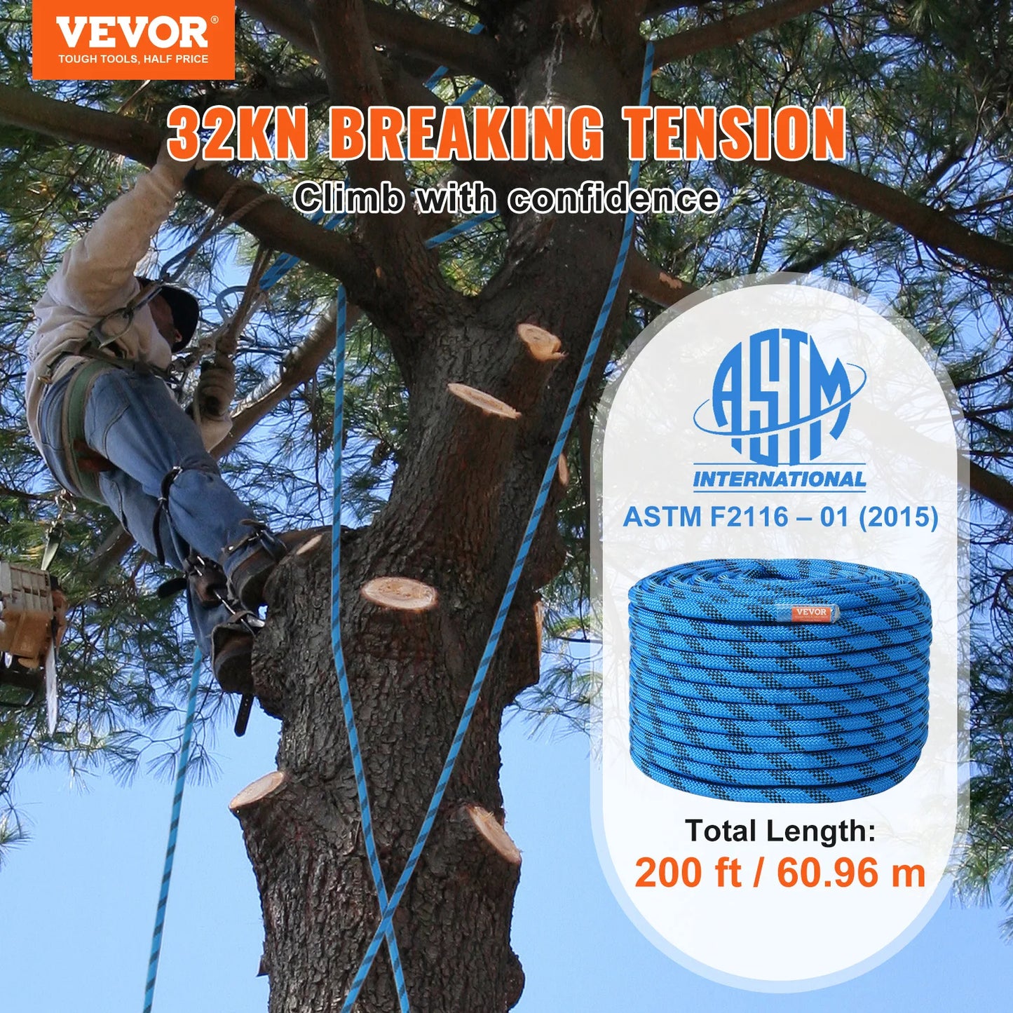 VEVOR Static Climbing Rope for Outdoor Rock Climbing