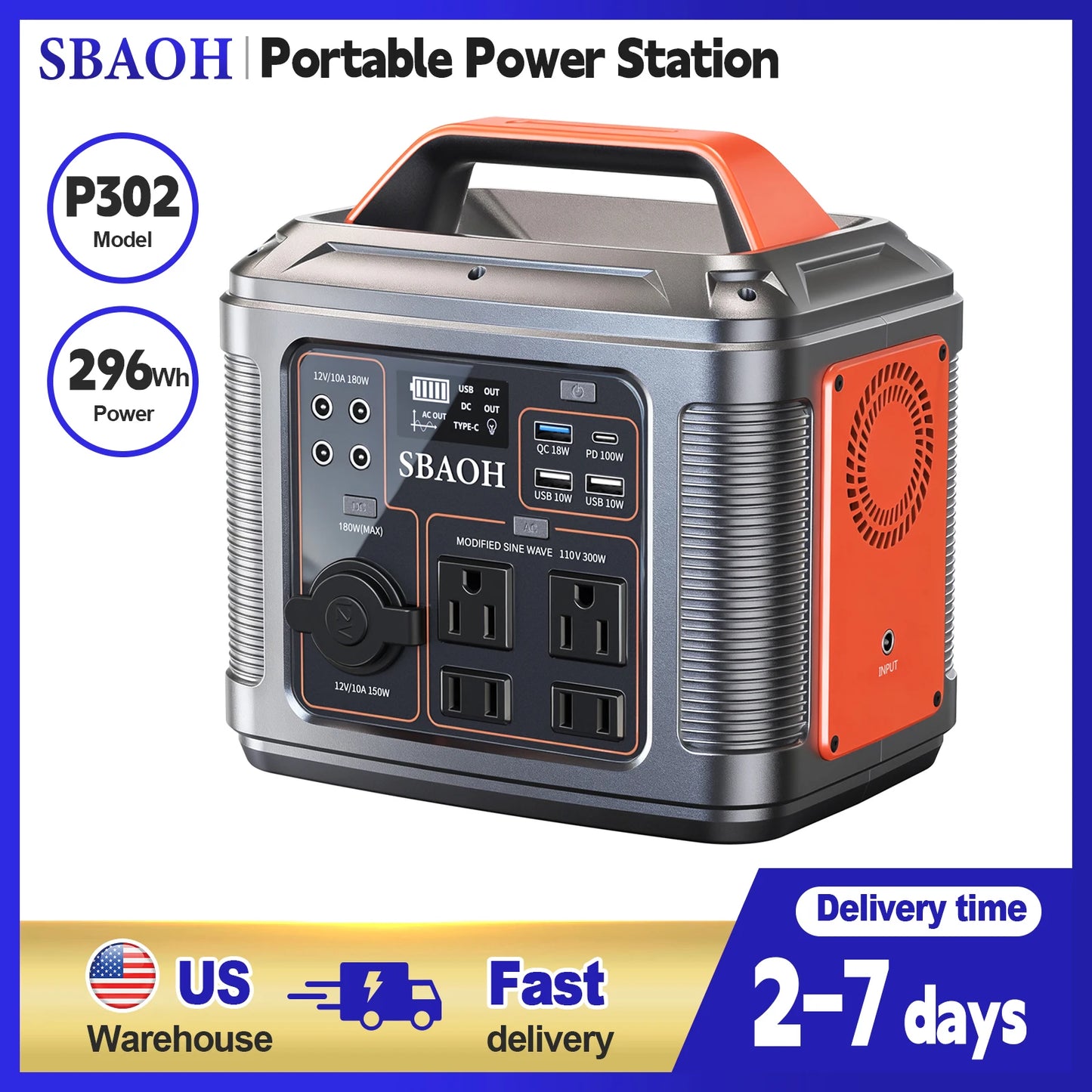 Portable Power Station 300W 296Wh Solar Generator With Quick Charge