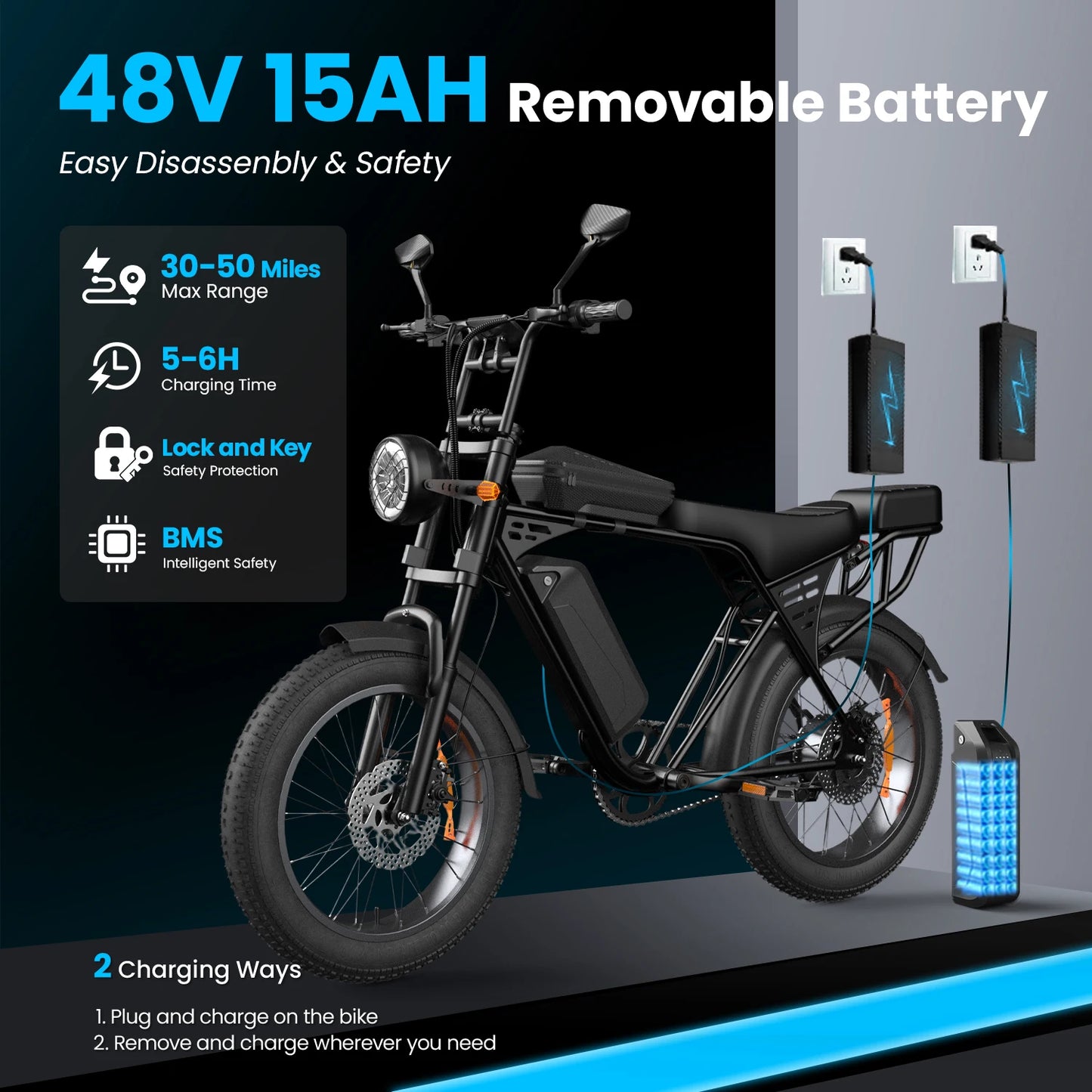 X5 Electric Bike 1500W Peak Power 48V Lithium Battery