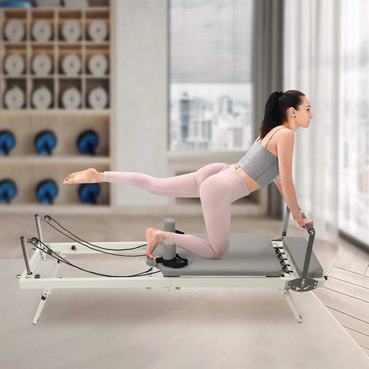 Pilates Reformer Foldable Machine With Dual Springs And Cords