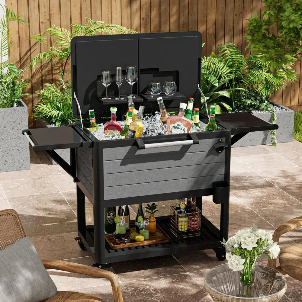 YTYIN Patio Rolling Ice Chest Cooler Cart with Wheels