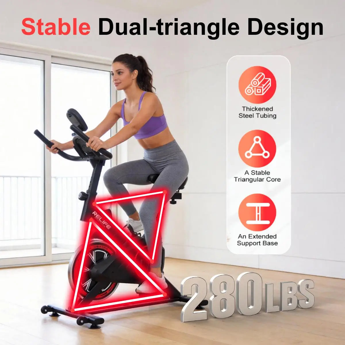 Relife Stationary Exercise Bike for Home With Silent Belt Drive