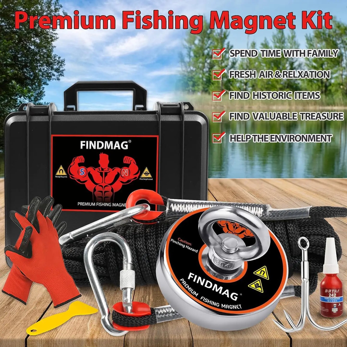 Super Strong 1000 Lbs Fishing Magnet Kit With Waterproof Case