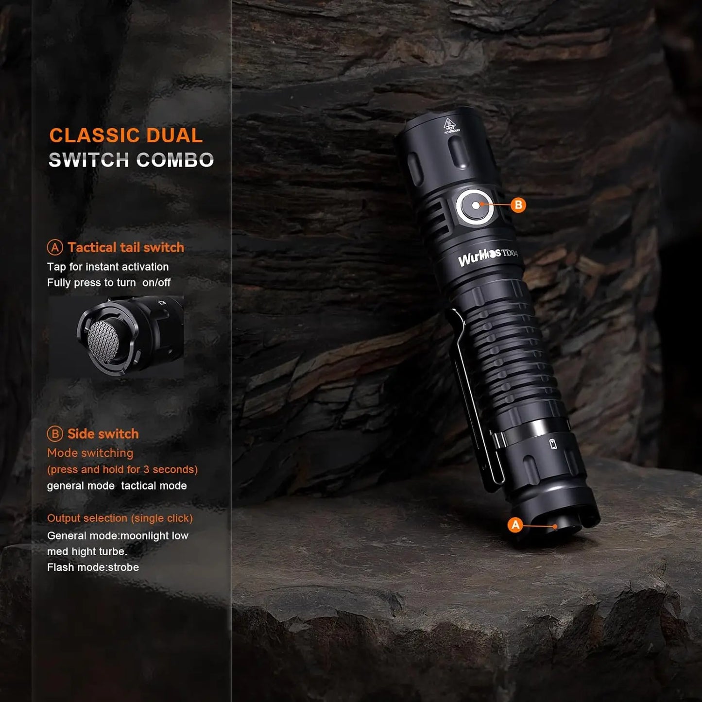 Wurkkos TD04 Flashlight Dual Mode USB C Rechargeable Tactical