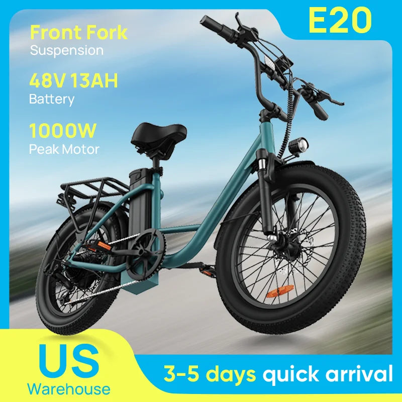URLIFE E20 1000W Fat Tire Electric Bike With Removable Battery