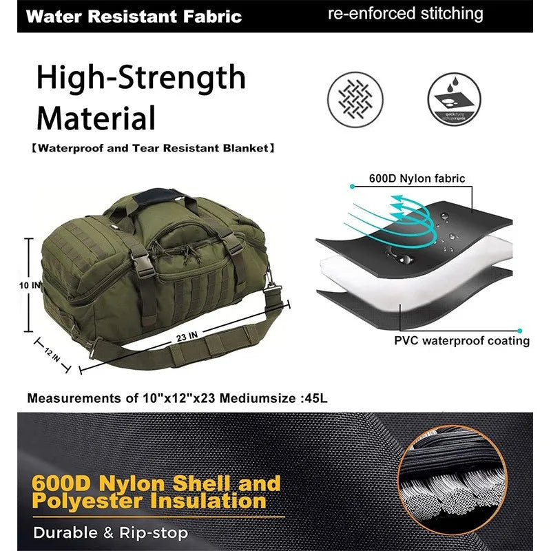 LQARMY 3 Way Duffel Bag Waterproof Travel Bag Large Capacity